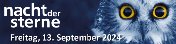 Das Banner der Nacht der Sterne zeigt eine Eule und das Datum der Nacht der Sterne.